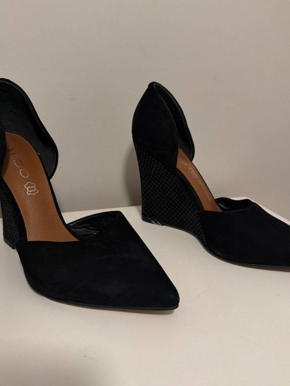 ALDO Black and Navy Suede Wedge Heels